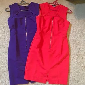 Purple and red zipper front Dresses. Beautiful and unique neckline. Worn twice!